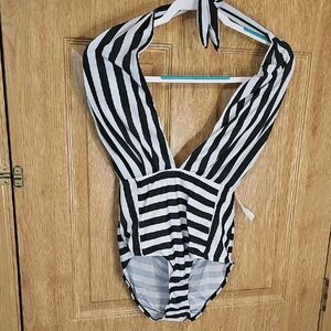H&M Monochrome Striped One Piece Swimsuit